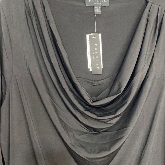 New Premise Black Cowl Neck 3/4 Sleeves Top Size 2X, Slinky Fabric - Picture 4 of 12